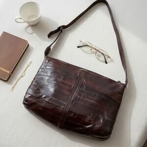 Vintage Genuine Eel Skin Leather Shoulder Bag Brown – Made in Korea